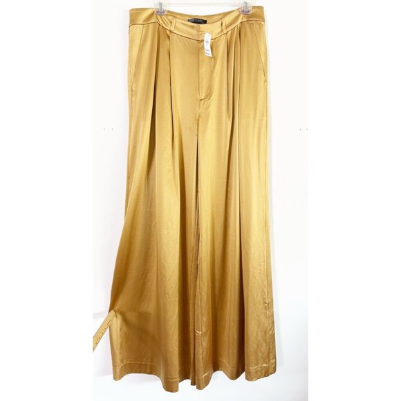 Banana Republic 14 Tall (Actual 33x33) Gold 100% Silk Wide Leg Pants RV $320 NWT